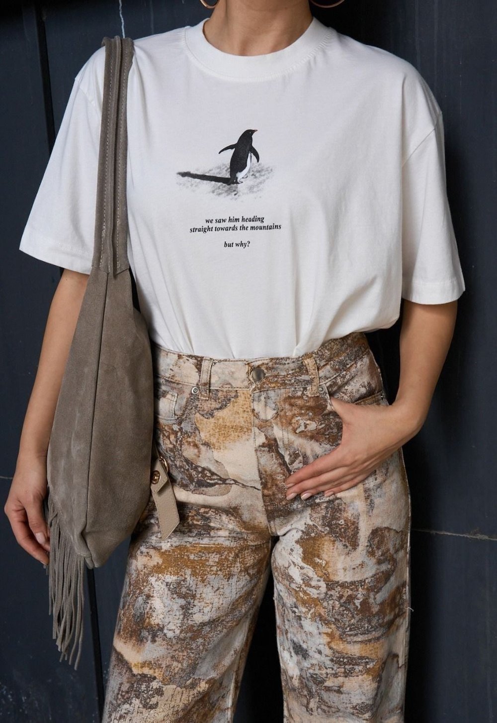 Baskılı T-Shirt - Krem