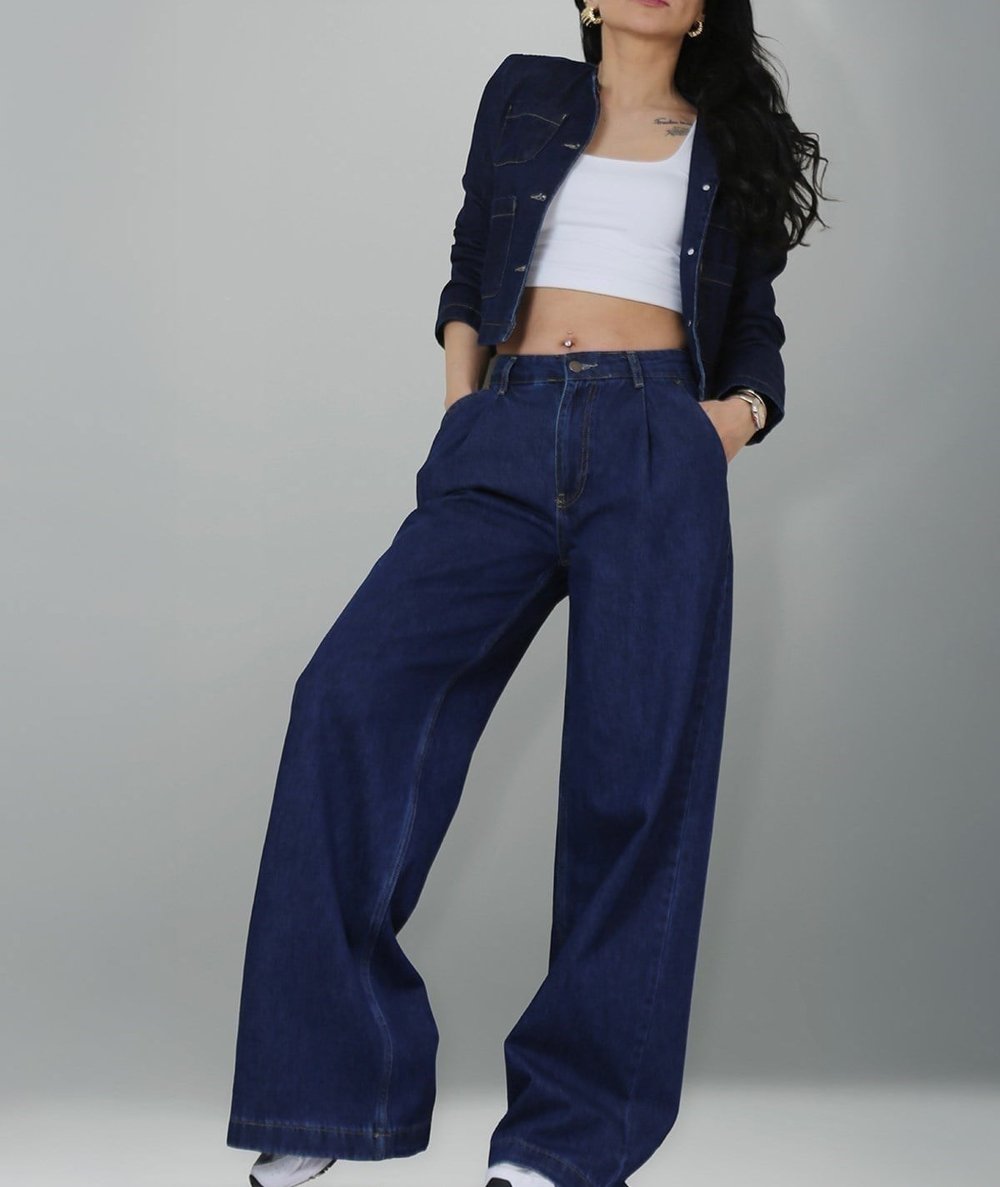 Cep Detaylı Lacivert Denim Takım