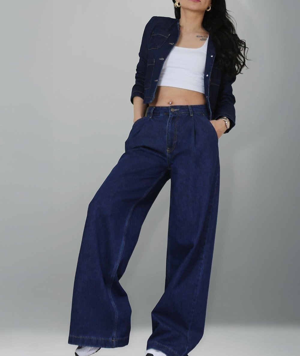 Cep Detaylı Lacivert Denim Takım
