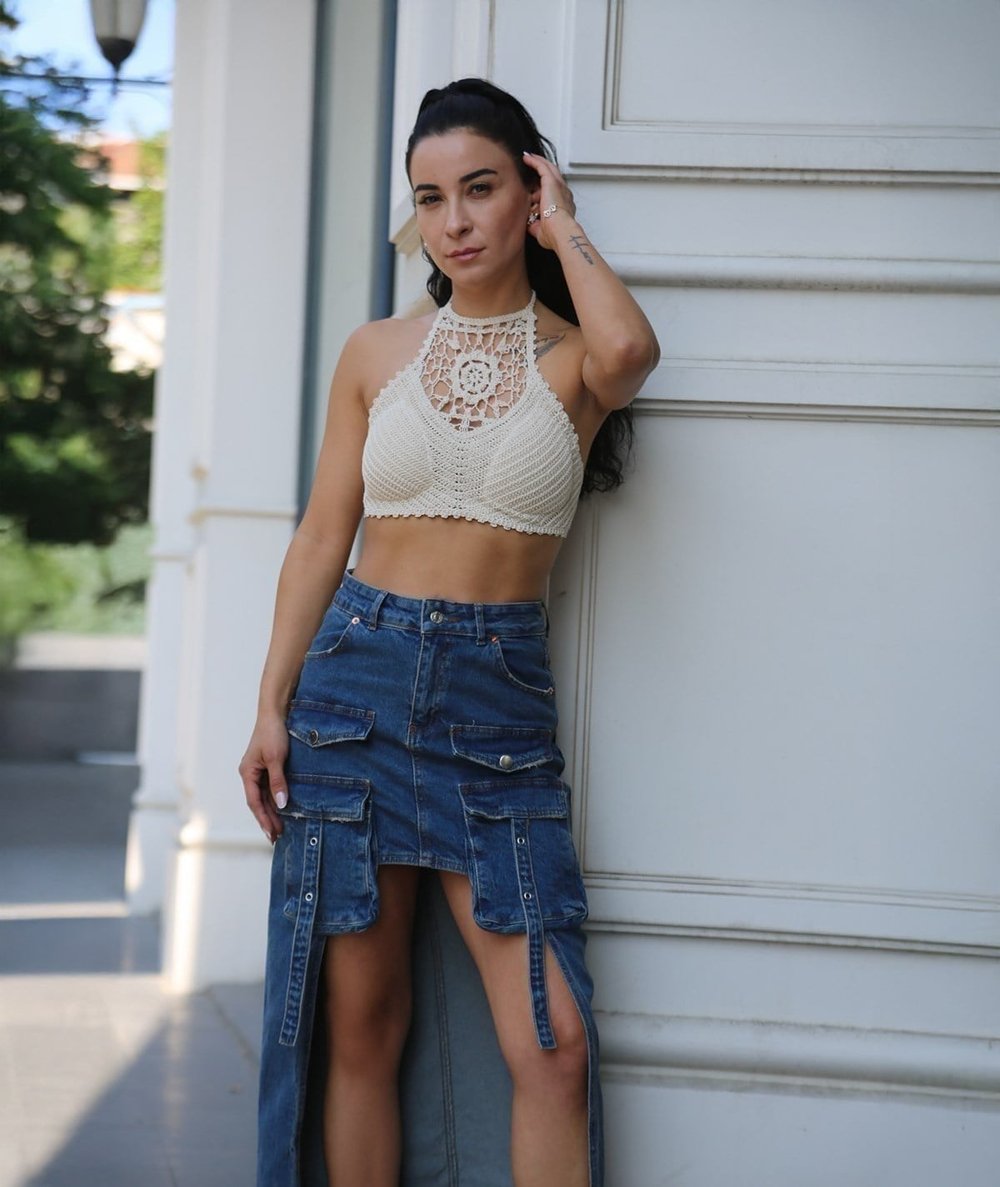 Cepli Asimetrik Kesim Denim Etek