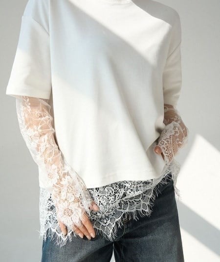 Dantelli Basic T-Shirt Renk - Açık ekru