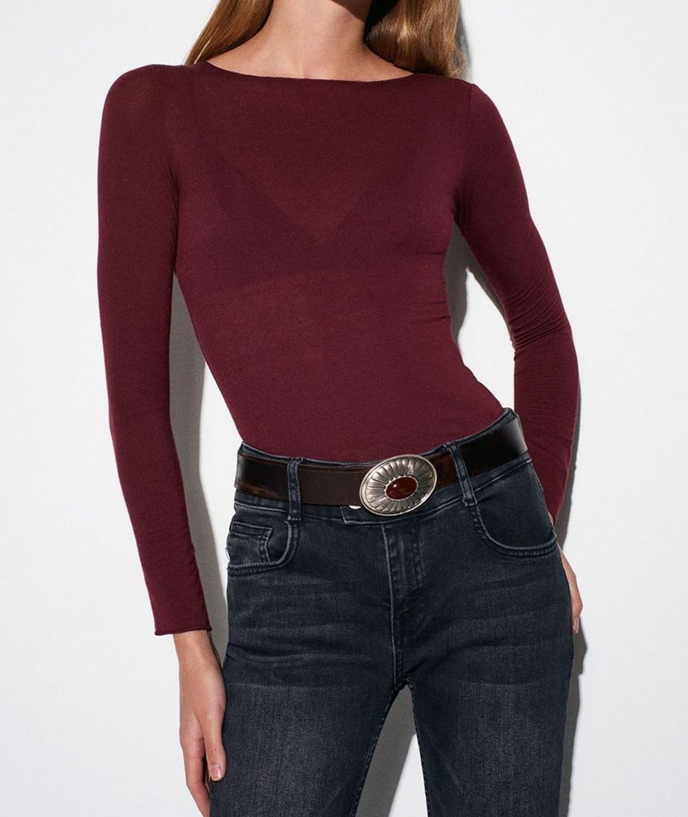 Kayık Yaka Modal Kaşmir Ultra Hafif Bluz – Bordo