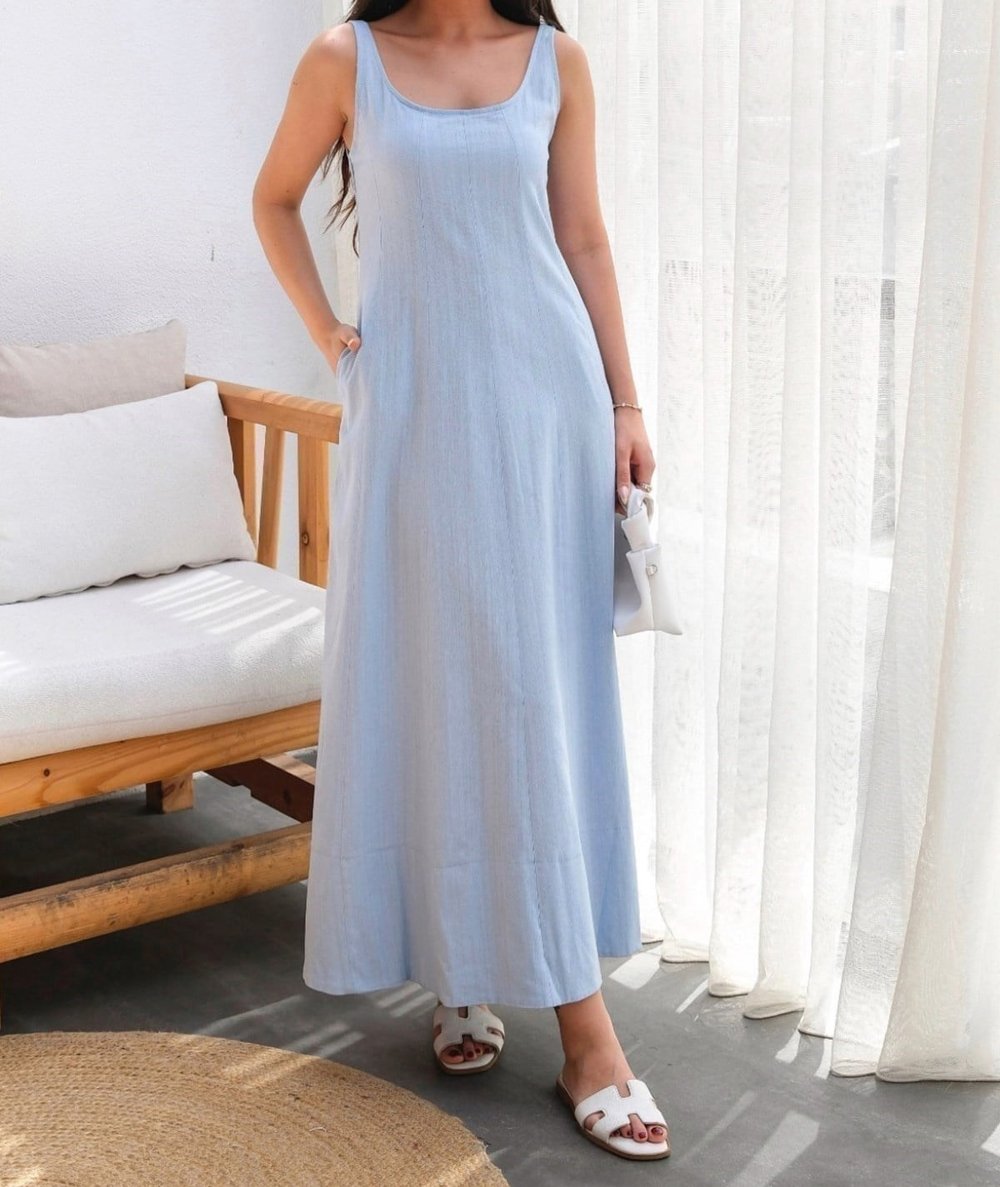 Keten Elbise – Mavi