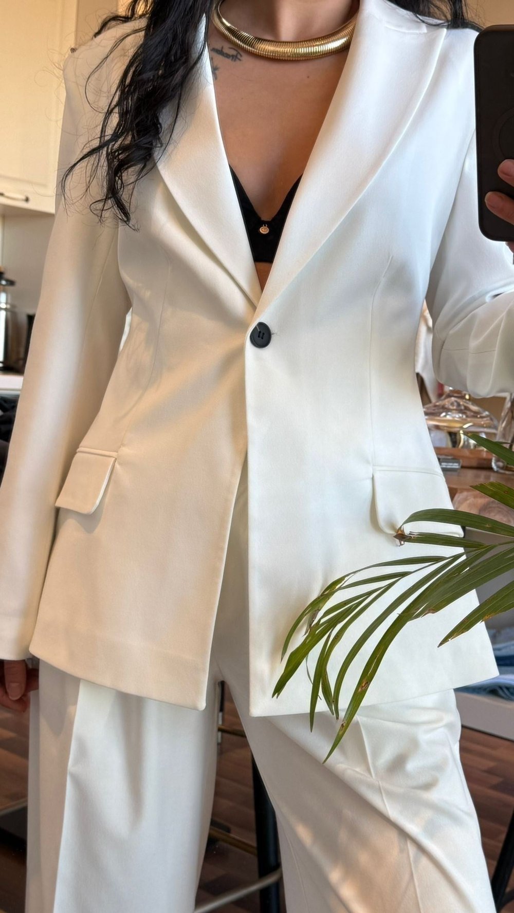 Tek Düğmeli Ekru Blazer & Pantolon Takım