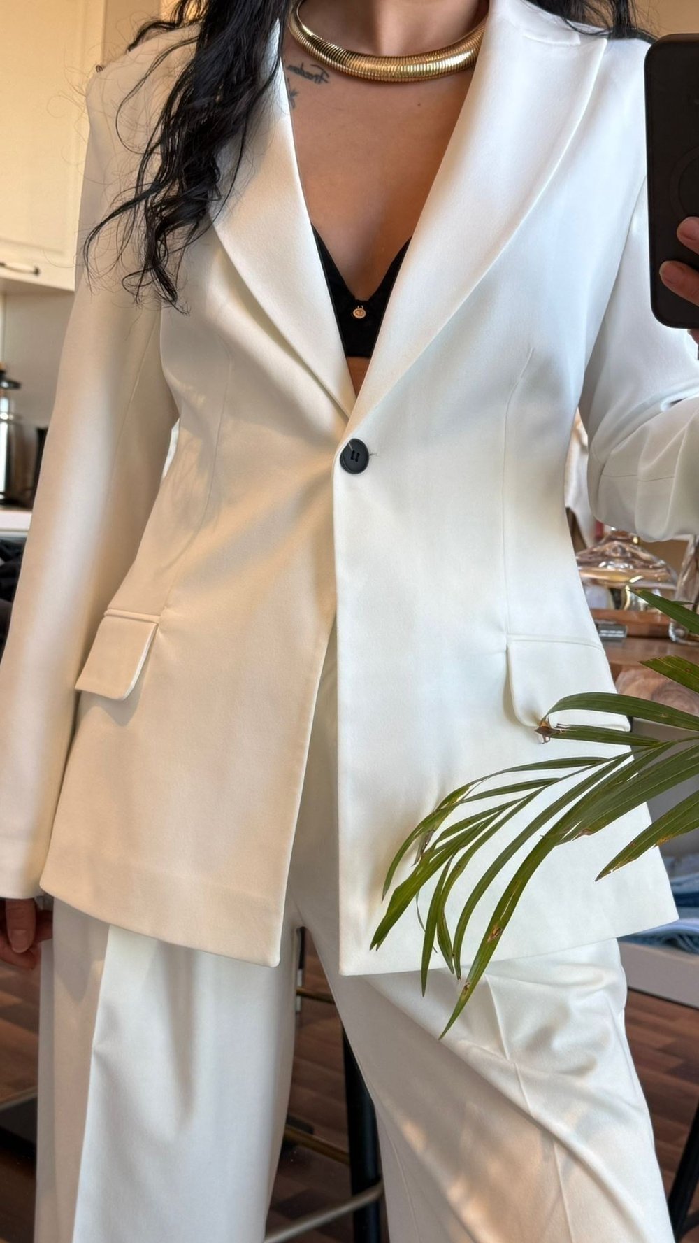 Tek Düğmeli Ekru Blazer & Pantolon Takım