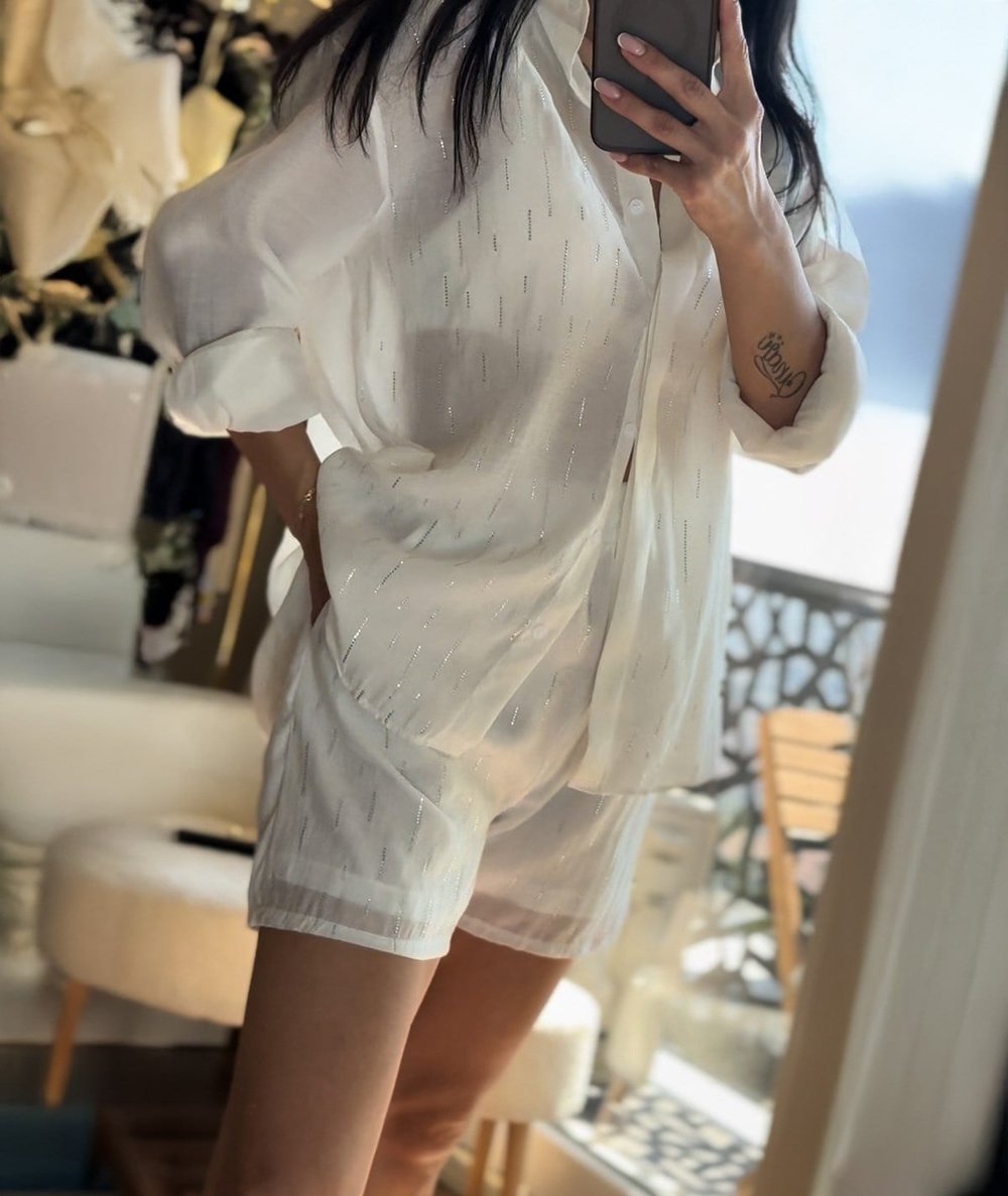 Transparan Taşlı Beyaz Takım