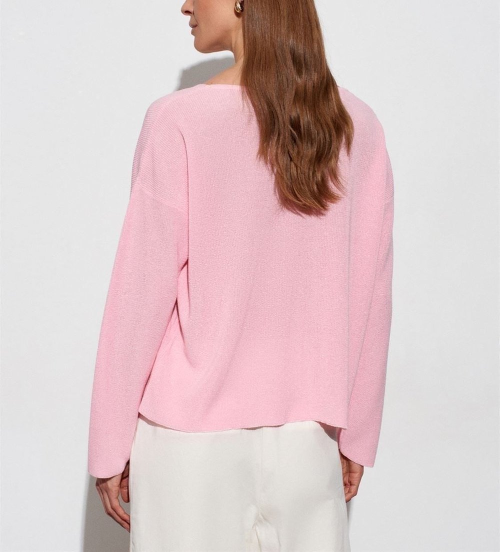 V Yaka Dökümlü Kazak-Toz Pembe