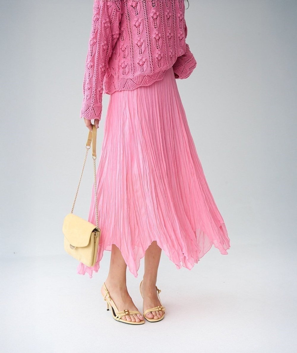 Volan Formlu Pliseli Maxi Etek – Pembe