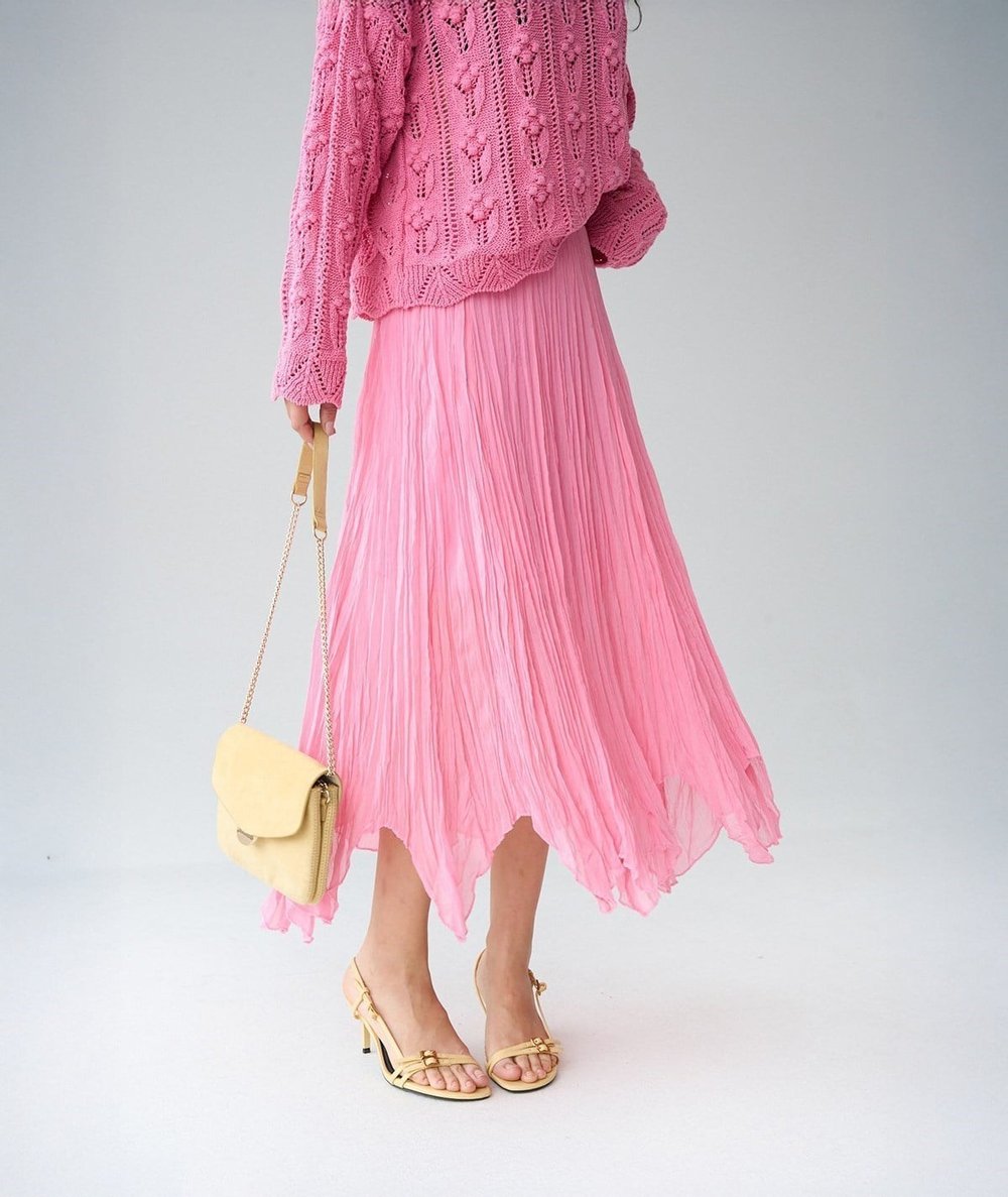 Volan Formlu Pliseli Maxi Etek – Pembe