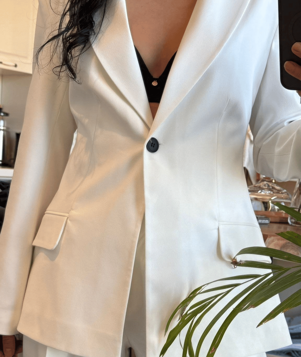 Tek Düğmeli Ekru Blazer & Pantolon Takım