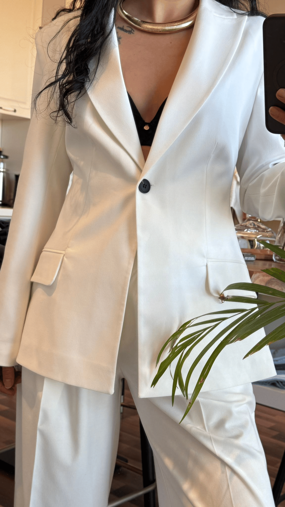 Tek Düğmeli Ekru Blazer & Pantolon Takım