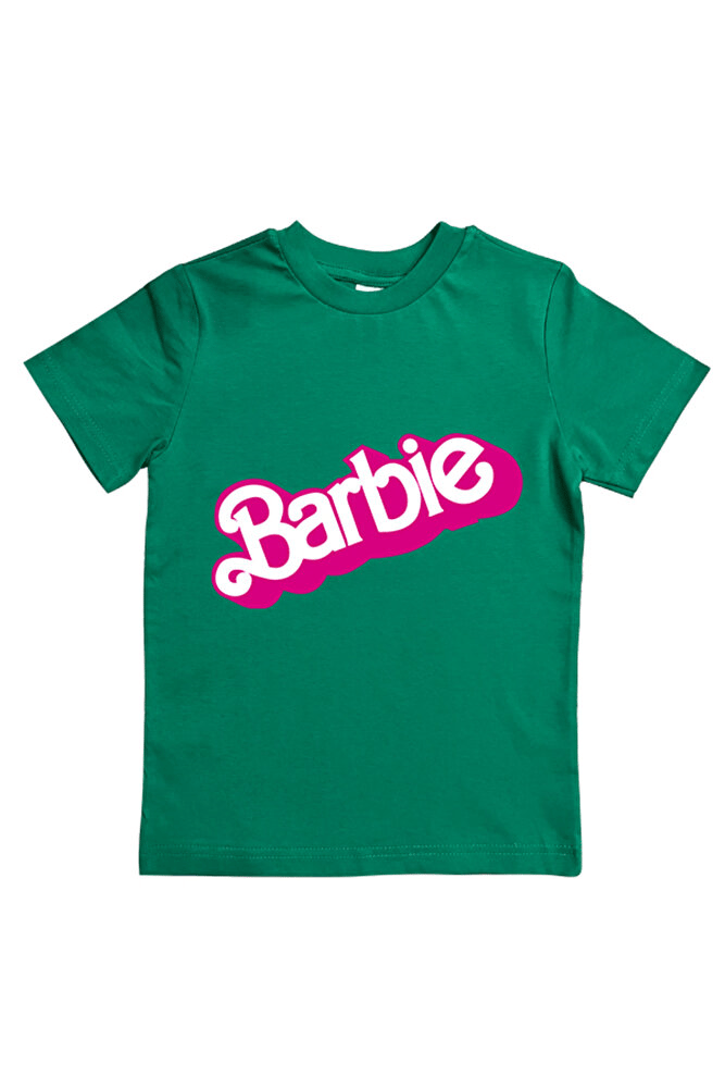 Barbie baskılı pamuklu penye kumaş yazlık çocuk tişört