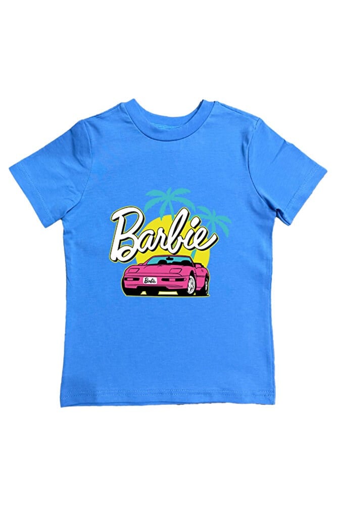 Barbie baskılı pamuklu penye kumaş yazlık çocuk tişört