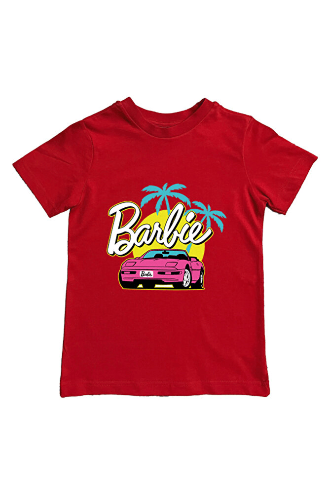 Barbie baskılı pamuklu penye kumaş yazlık çocuk tişört