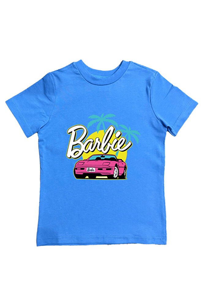 Barbie baskılı pamuklu penye kumaş yazlık çocuk tişört