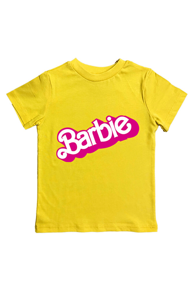 Barbie baskılı pamuklu penye kumaş yazlık çocuk tişört