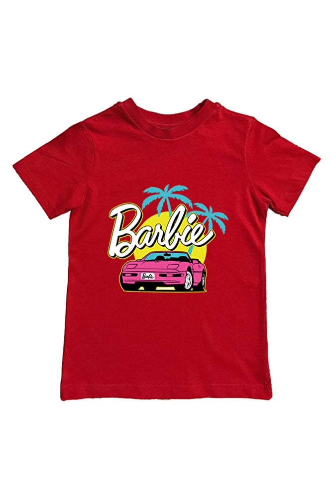 Barbie baskılı pamuklu penye kumaş yazlık çocuk tişört