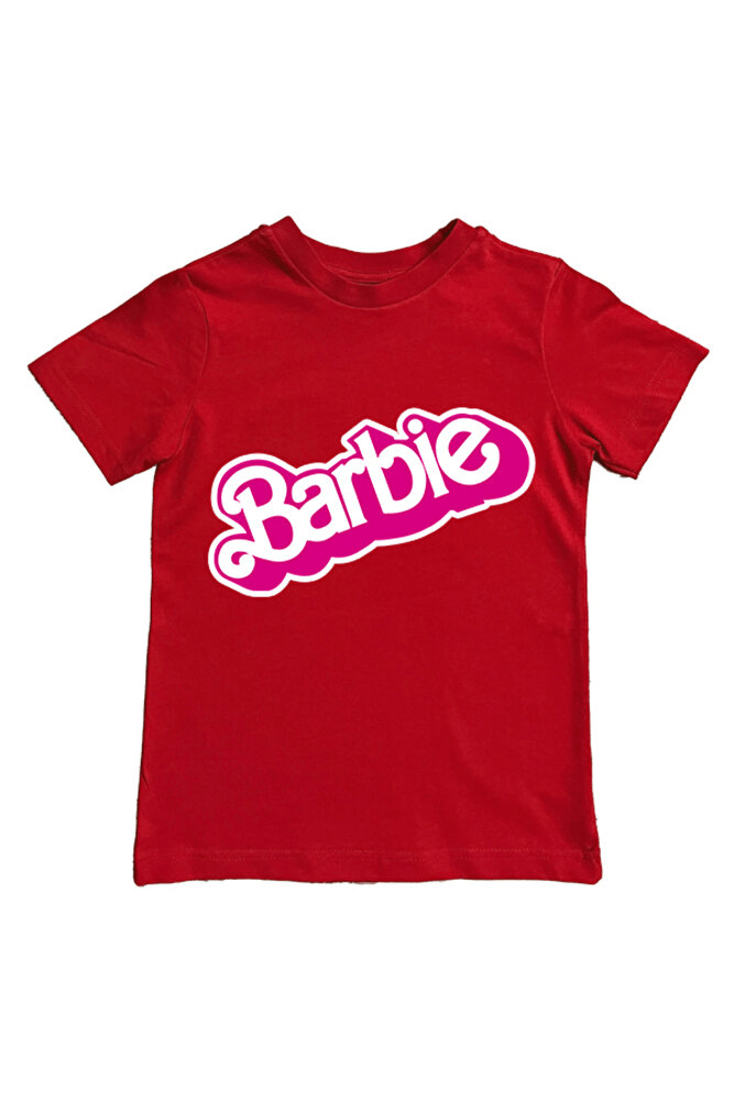 Barbie baskılı pamuklu penye kumaş yazlık çocuk tişört