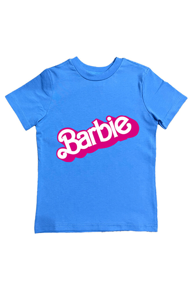 Barbie baskılı pamuklu penye kumaş yazlık çocuk tişört