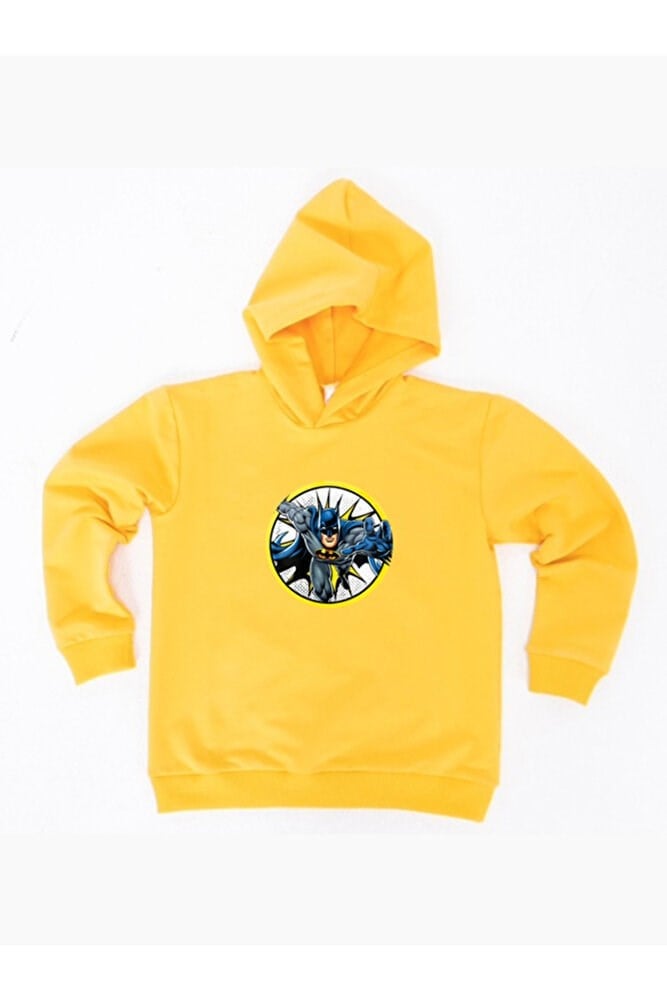 Batman baskılı kapüşonlu pamuklu kumaş çocuk sweatshirt