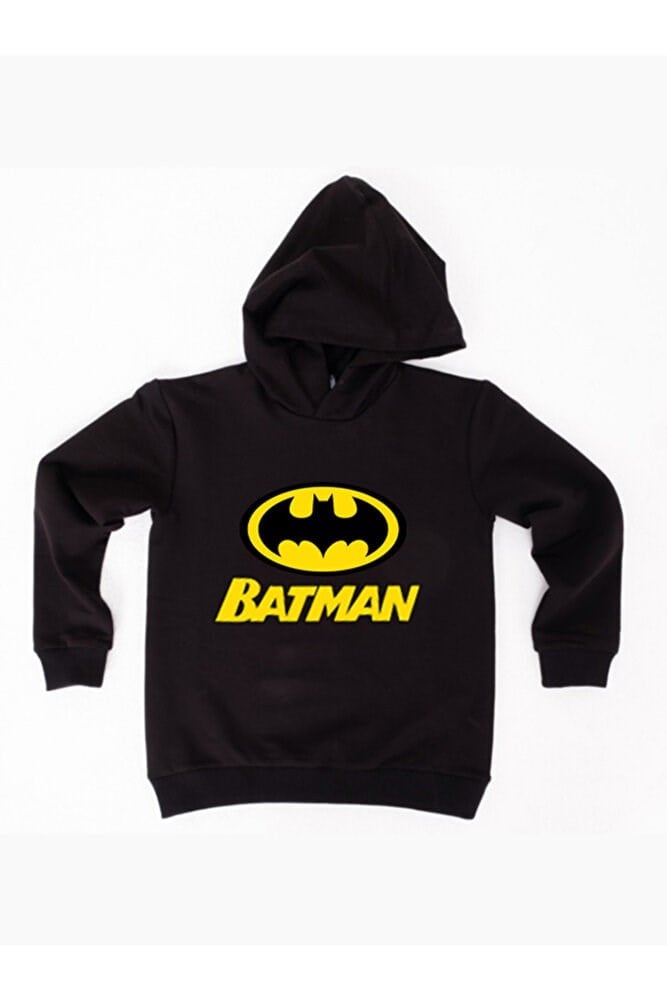 Batman Baskılı Kapüşonlu Pamuklu Kumaş Çocuk Sweatshirt
