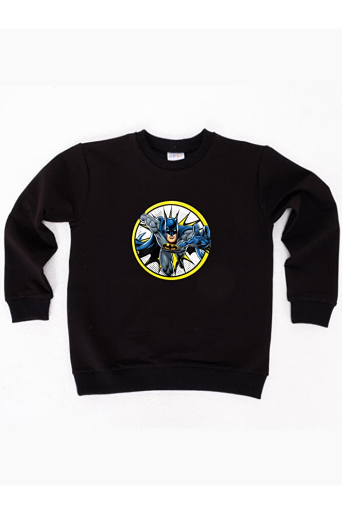 batman baskılı pamuklu kumaş çocuk sweatshirt