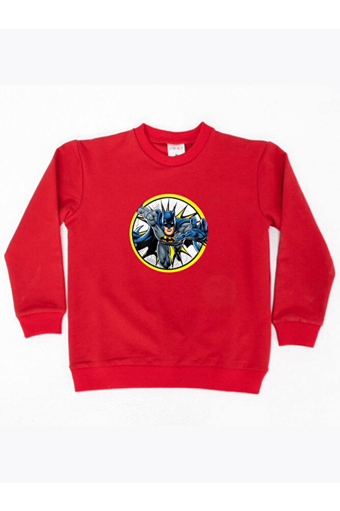 batman baskılı pamuklu kumaş çocuk sweatshirt