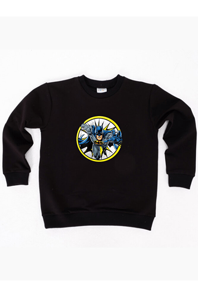 batman baskılı pamuklu kumaş çocuk sweatshirt