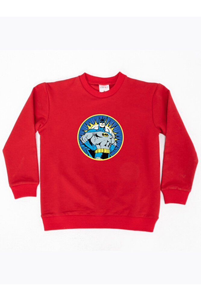 Batman baskılı pamuklu kumaş çocuk sweatshirt
