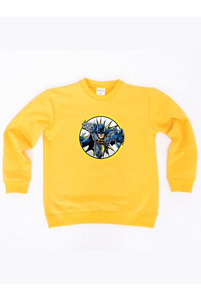 batman baskılı pamuklu kumaş çocuk sweatshirt