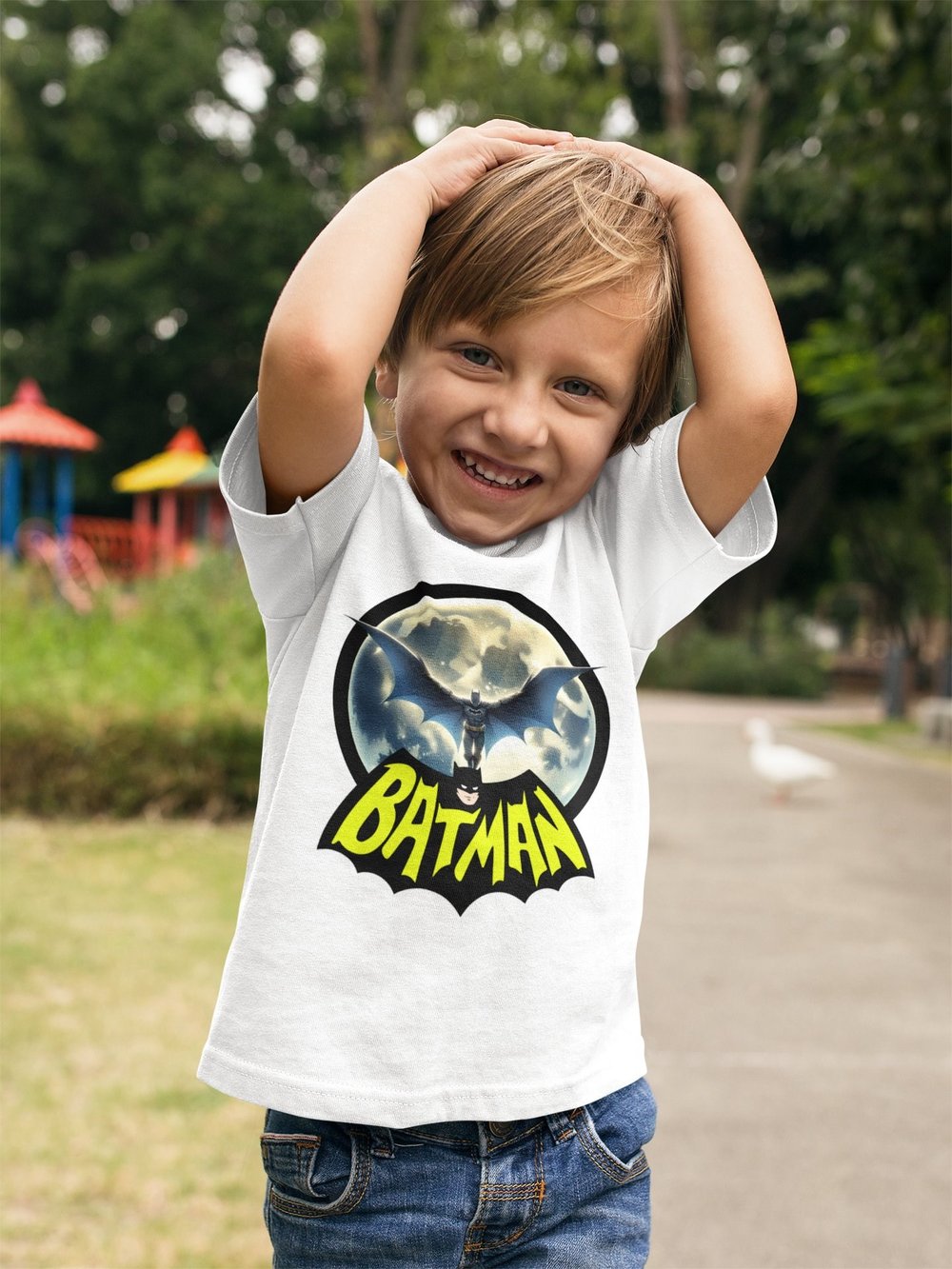 Batman baskılı pamuklu penye kumaş çocuk tshirt