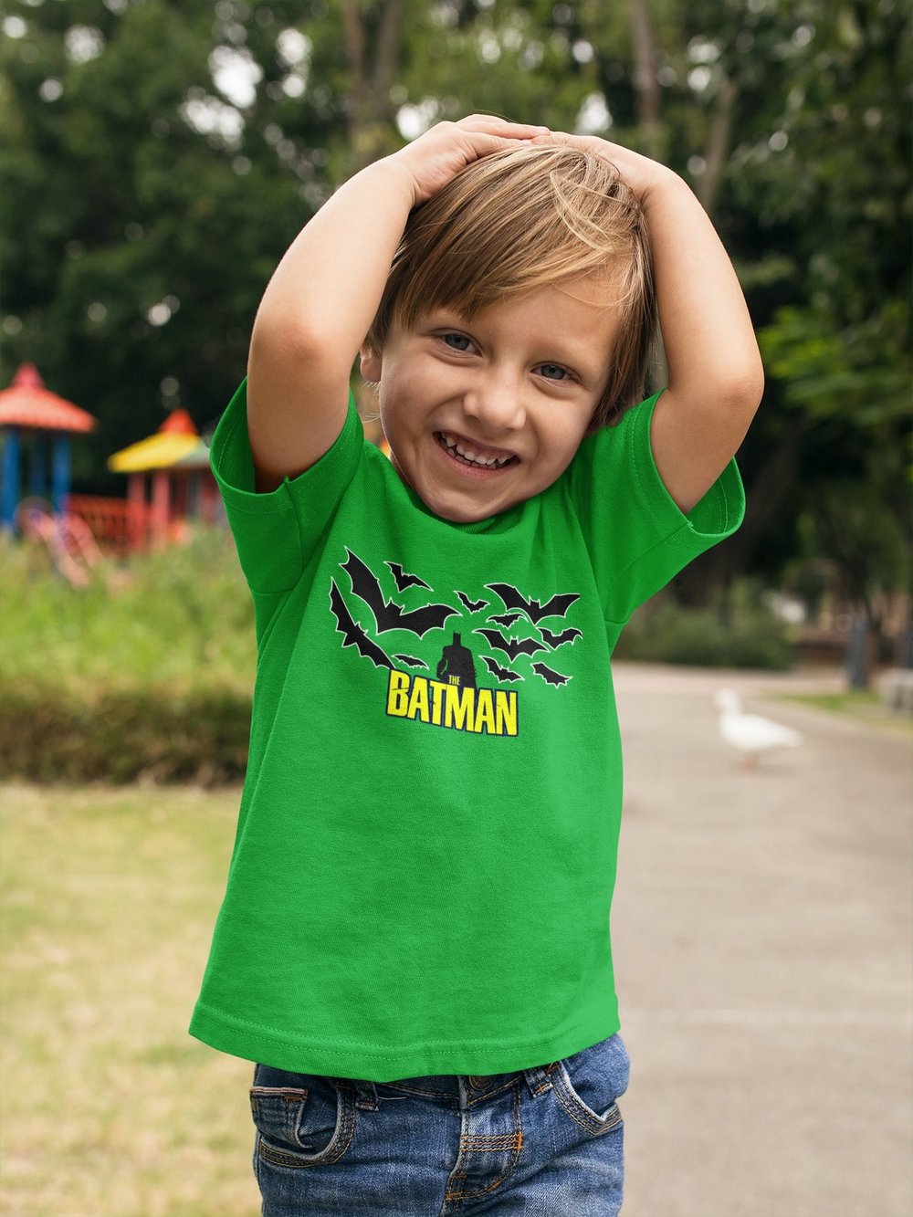 Batman baskılı pamuklu penye kumaş çocuk tshirt