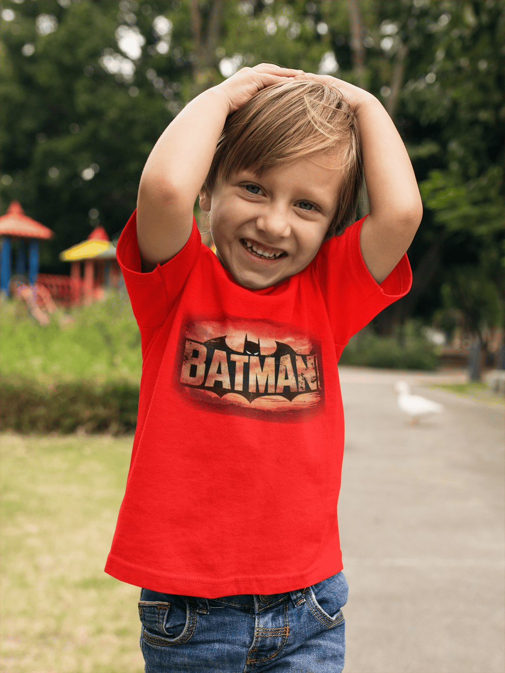 Batman baskılı pamuklu penye kumaş çocuk tshirt