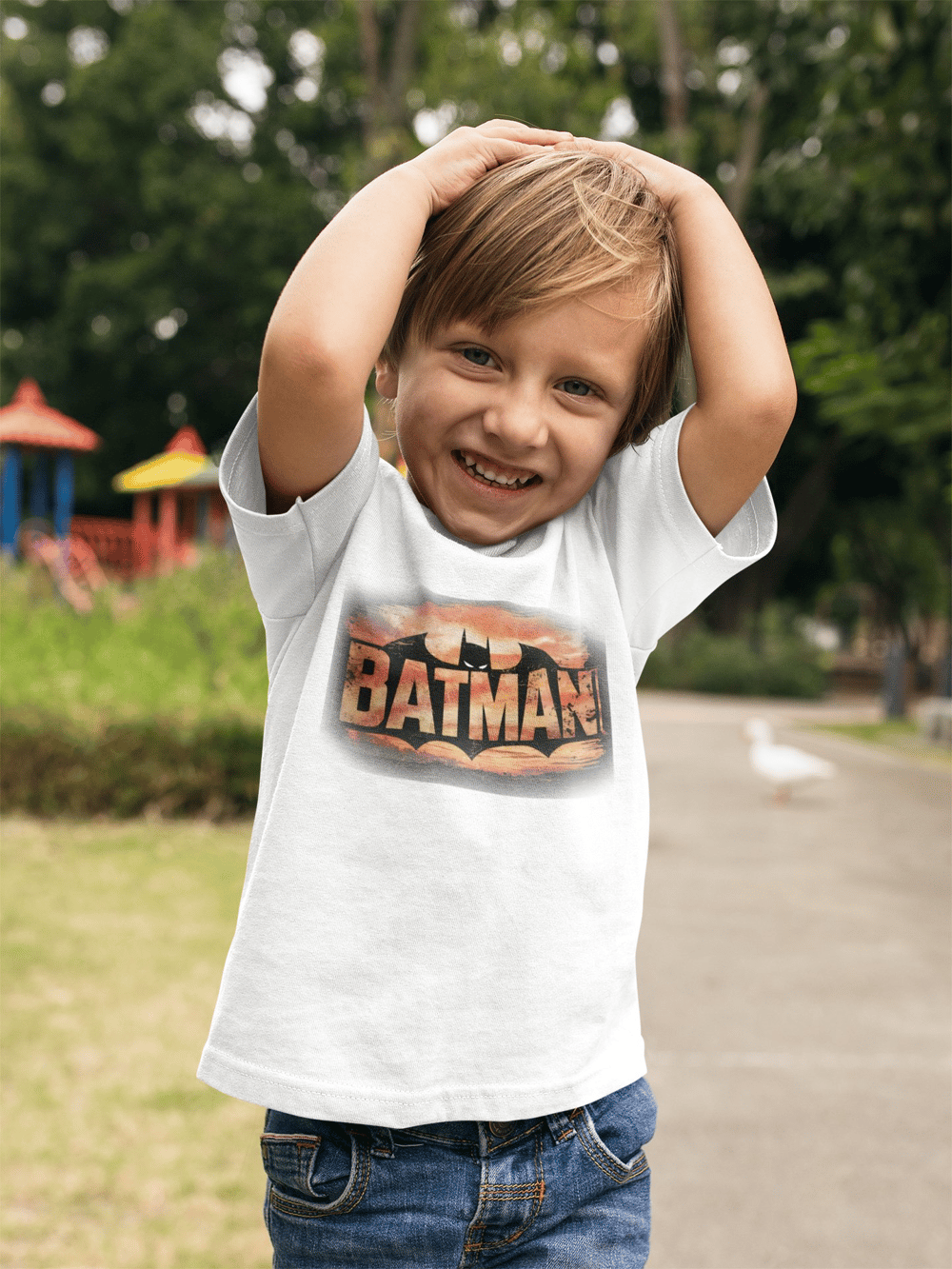 Batman baskılı pamuklu penye kumaş çocuk tshirt