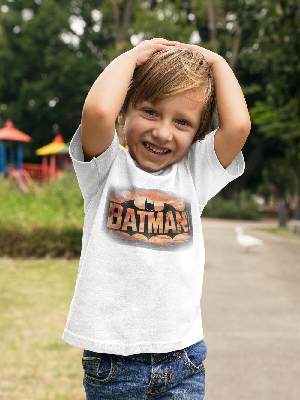 Batman baskılı pamuklu penye kumaş çocuk tshirt