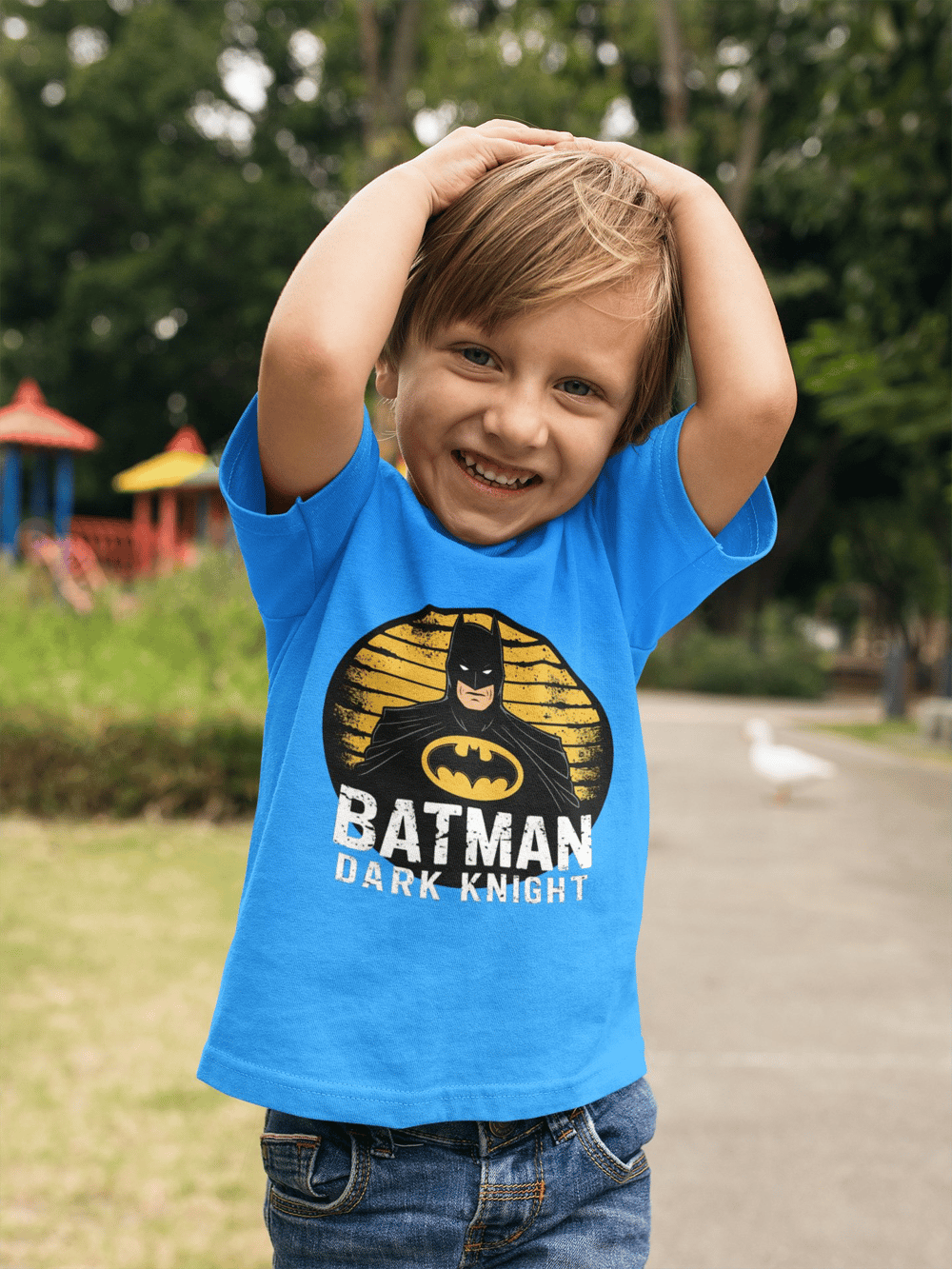 Batman baskılı pamuklu penye kumaş yazlık çocuk tişört