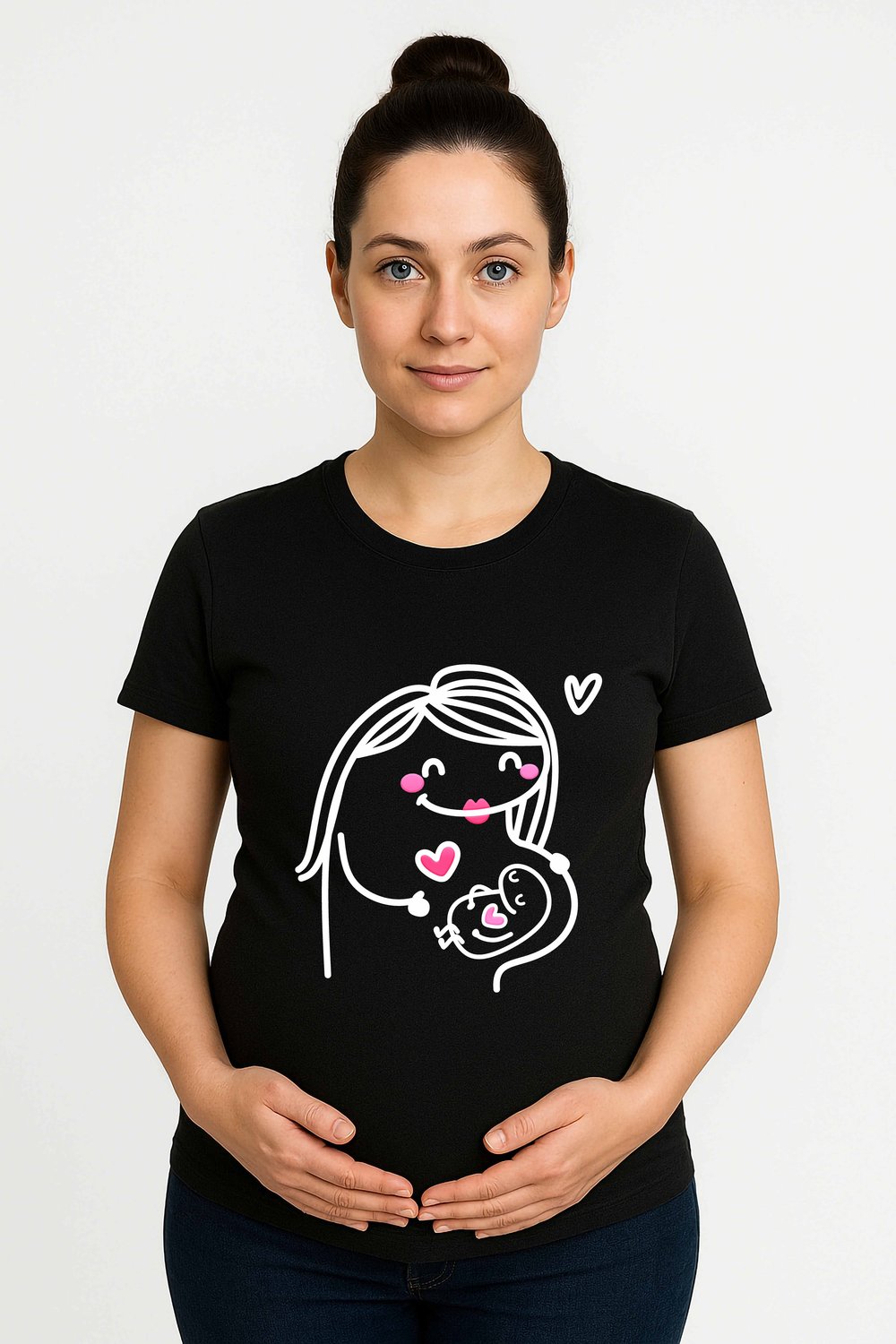 hamile Baskılı kadın tshirt pamuklu penye kumaş