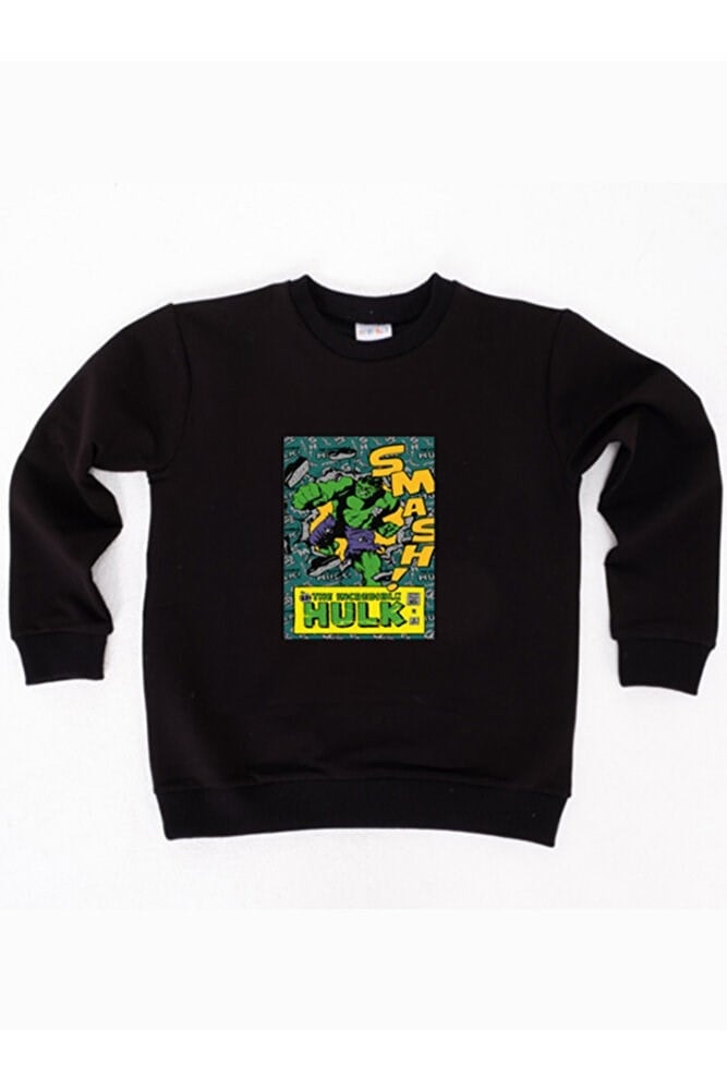 Hulk baskılı pamuklu kumaş çocuk sweatshirt