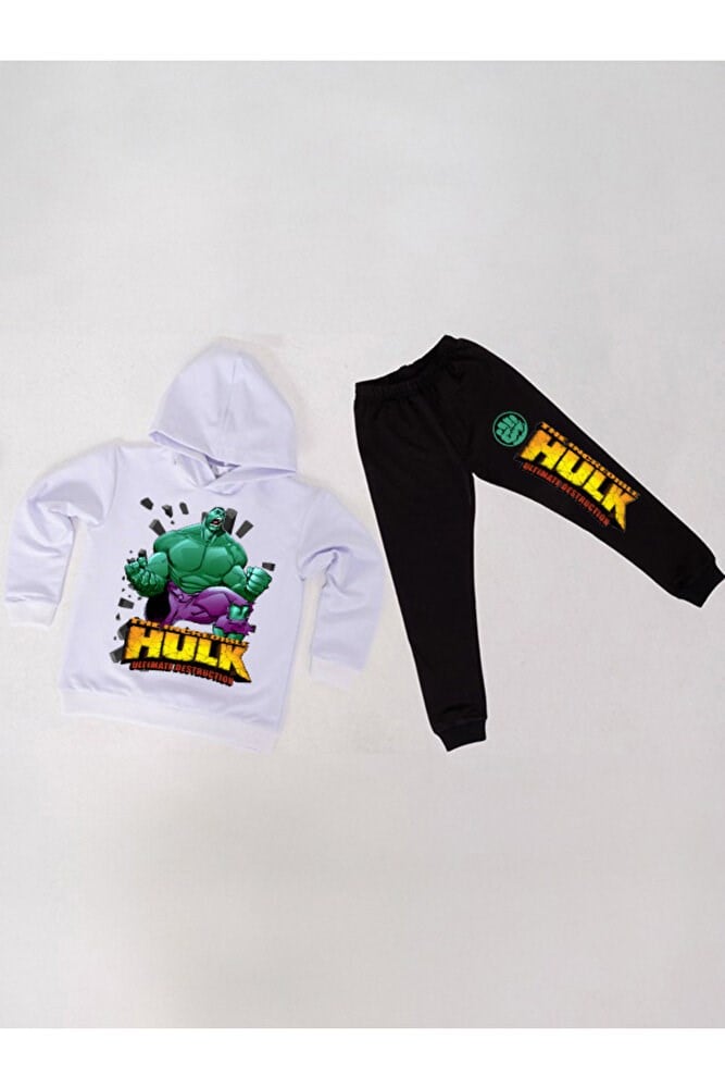 Hulk çocuk eşofman takımı pamuklu kumaş kapüşonlu