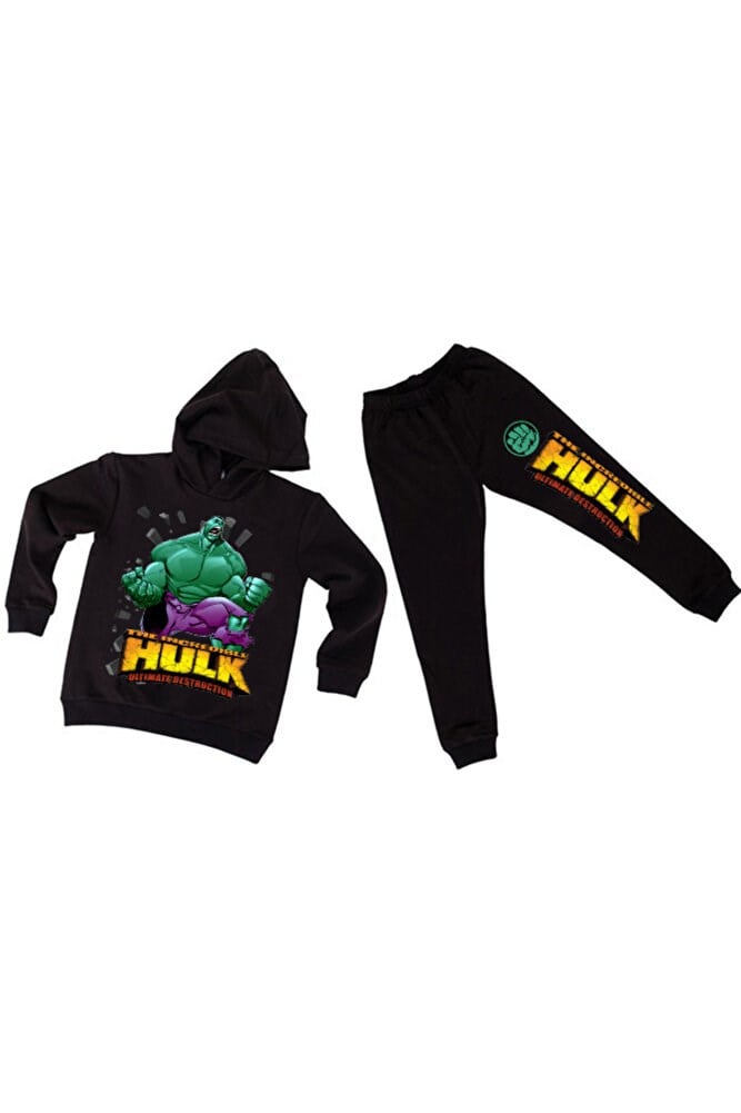 Hulk çocuk eşofman takımı pamuklu kumaş kapüşonlu