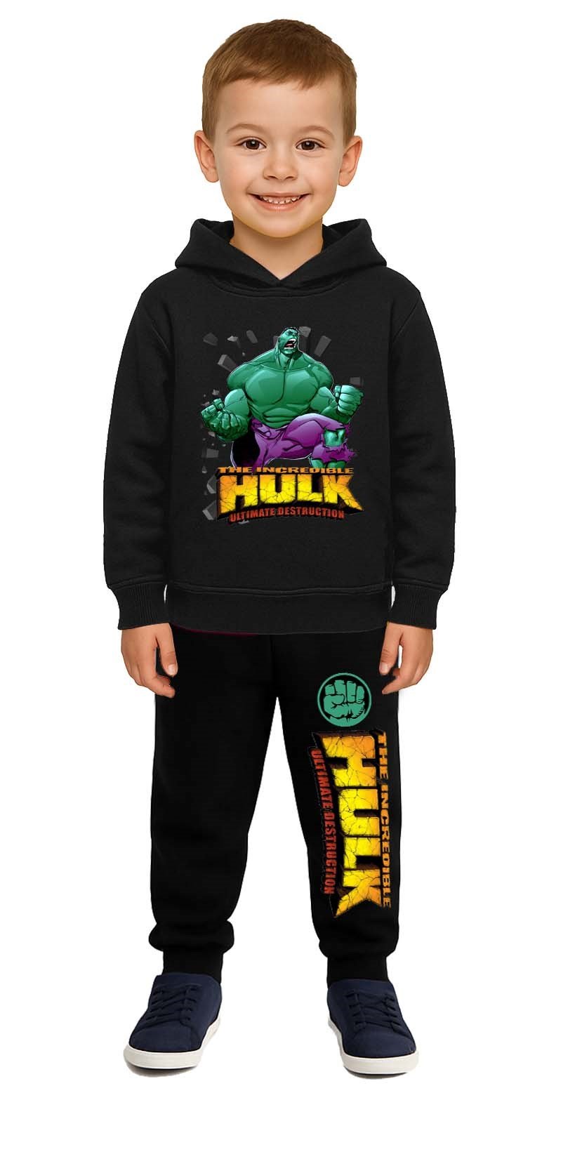 Hulk çocuk eşofman takımı pamuklu kumaş kapüşonlu