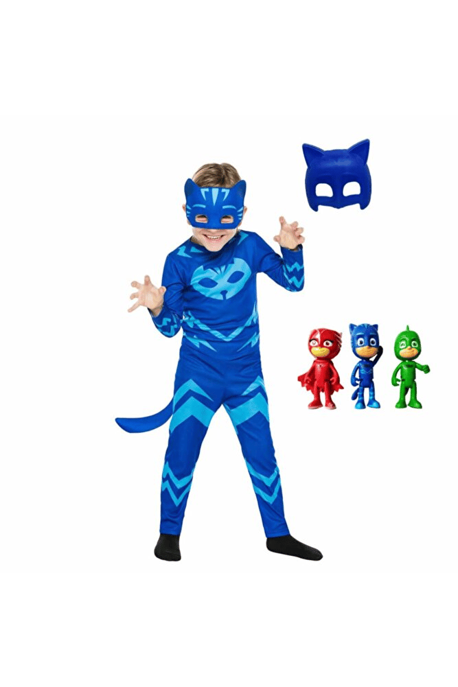 Pj Mask Pija Maskeliler 3'lü Mini Figür Oyuncak Ve Catboy Kedi Çocuk 2 Maskeli Kostüm Seti