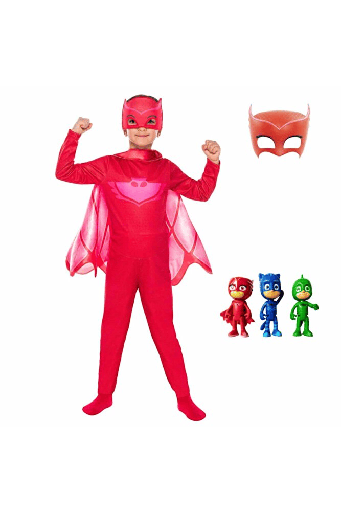 Pj Mask Pija Maskeliler 3'lü Mini Figür Oyuncak Ve Owlette Baykuş Kız 2 Maskeli Kostüm Seti