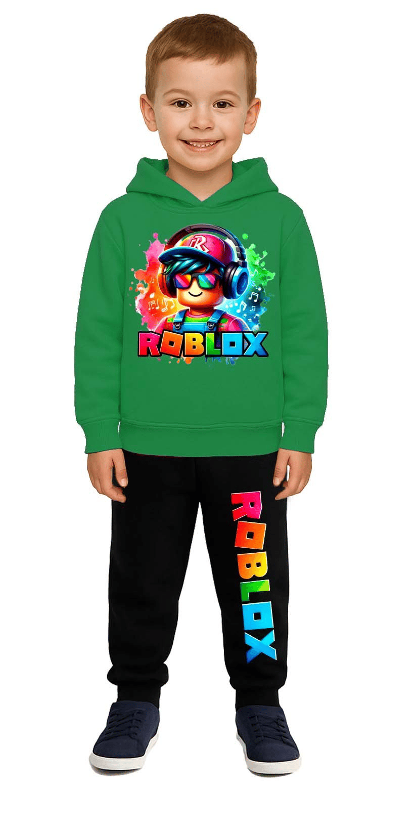 Roblox Baskılı Çocuk Eşofman Takımı 3 İplik Şardonlu Pamuklu Kumaş Kapüşonlu