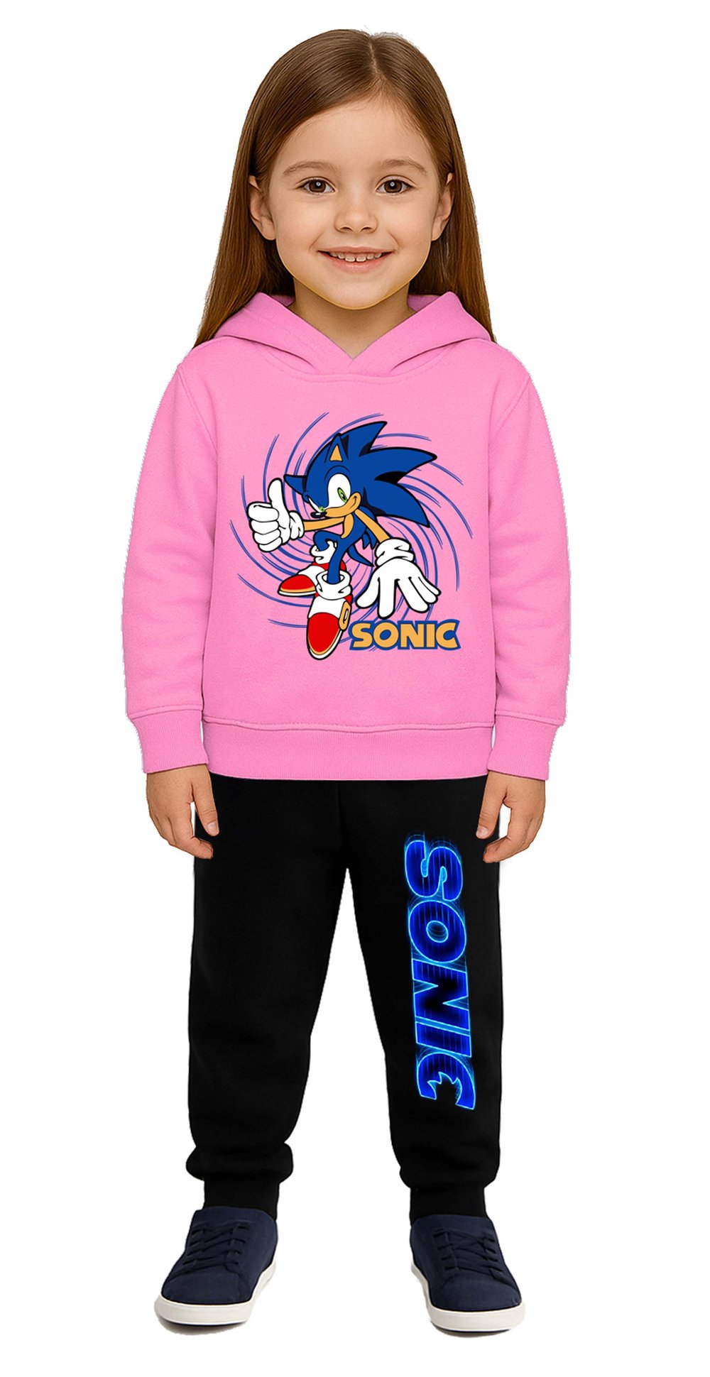 Sonic Baskılı Çocuk Eşofman Takımı 3 İplik Şardonlu Pamuklu Kumaş Kapüşonlu
