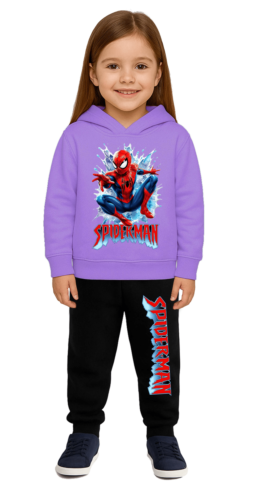 Spiderman Baskılı Çocuk Eşofman Takımı 3 İplik Şardonlu Pamuklu Kumaş Kapüşonlu