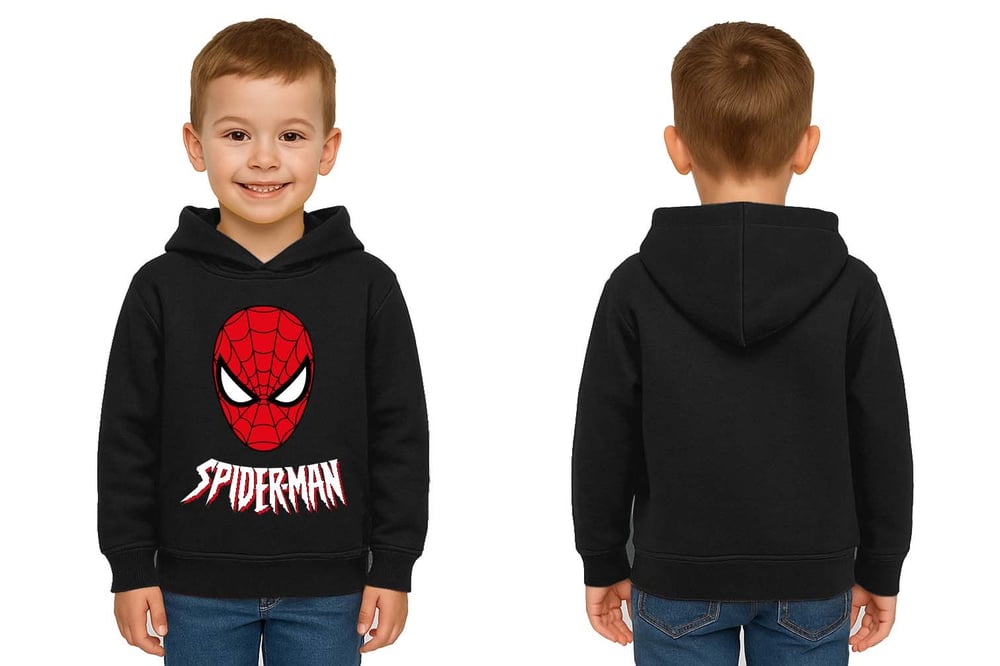 Spiderman baskılı örümcek adam kapüşonlu pamuklu kumaş çocuk sweatshirt