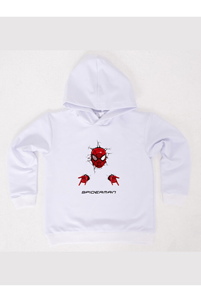 Spiderman baskılı örümcek adam kapüşonlu pamuklu kumaş çocuk sweatshirt