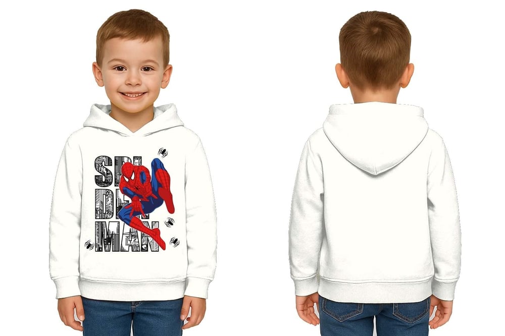 Spiderman baskılı örümcek adam kapüşonlu pamuklu kumaş çocuk sweatshirt