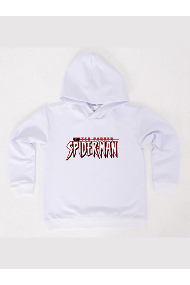 Spiderman baskılı örümcek adam kapüşonlu pamuklu kumaş çocuk sweatshirt